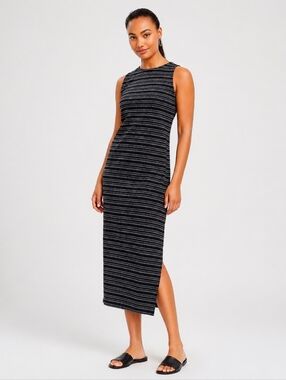 NWT Loft Twist Back Black White Stripe Side Slits Sleeveless Midi Dress SZ Small